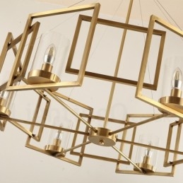 Lampadario a sospensione rustico retrò in ottone e vetro a 6 luci E14 Ø 85 cm