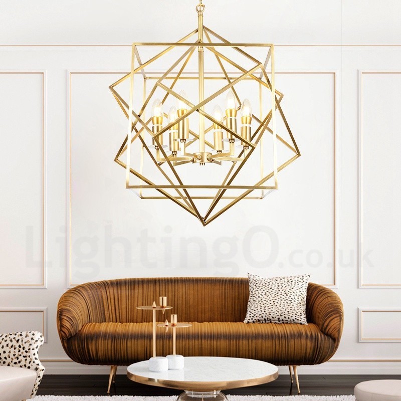 Lampadario a sospensione rustico retrò in ottone a 6 luci E14 58x70 cm
