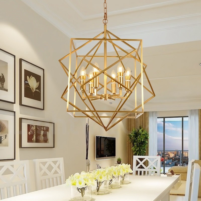 Lampadario a sospensione rustico retrò in ottone a 6 luci E14 58x70 cm