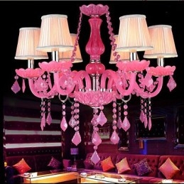 Lampadario a sospensione in cristallo rosa Progetto Luce Candela