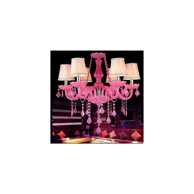 Lampadario a sospensione in cristallo rosa Progetto Luce Candela