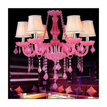 Lampadario a sospensione in cristallo rosa Progetto Luce Candela