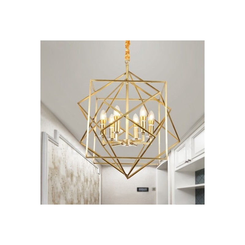 Lampadario a sospensione rustico retrò in ottone a 6 luci E14 58x70 cm