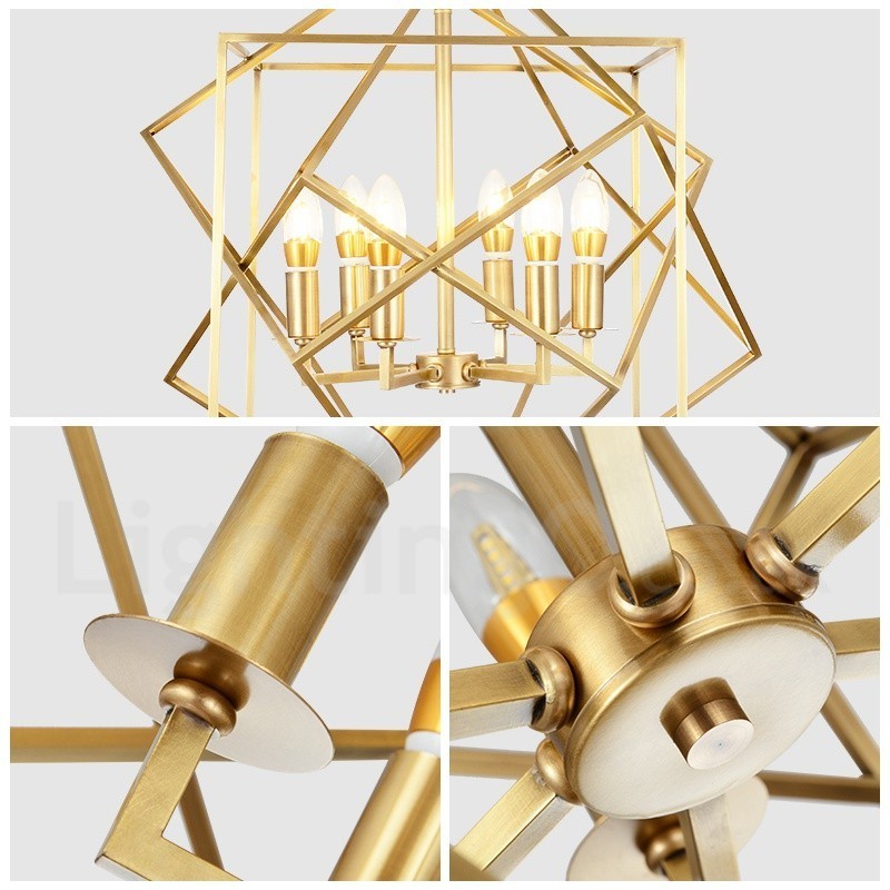 Lampadario a sospensione rustico retrò in ottone a 6 luci E14 58x70 cm