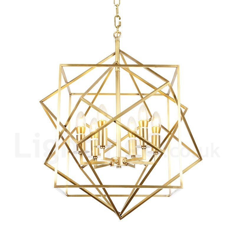 Lampadario a sospensione rustico retrò in ottone a 6 luci E14 58x70 cm