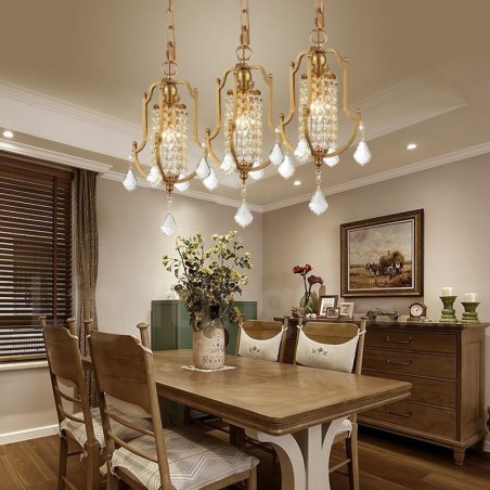 Lampadario a sospensione rustico retrò in ottone con paralume in cristallo 1 luce E14 Ø 20 cm H 36 cm