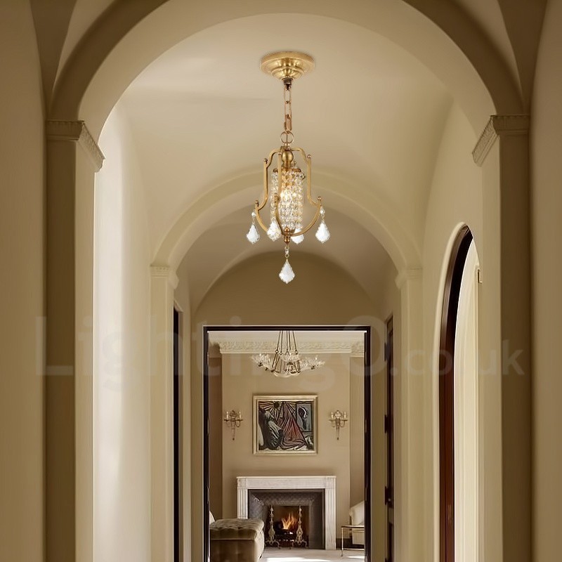 Lampadario a sospensione rustico retrò in ottone con paralume in cristallo 1 luce E14 Ø 20 cm H 36 cm