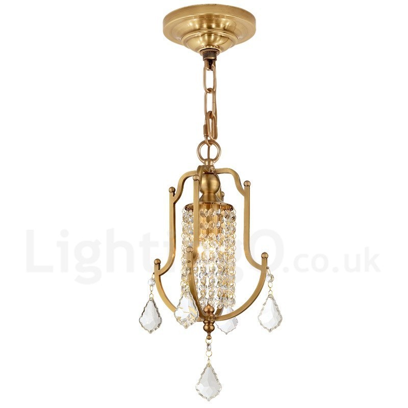 Lampadario a sospensione rustico retrò in ottone con paralume in cristallo 1 luce E14 Ø 20 cm H 36 cm