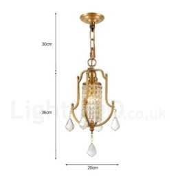 Lampadario a sospensione rustico retrò in ottone con paralume in cristallo 1 luce E14 Ø 20 cm H 36 cm