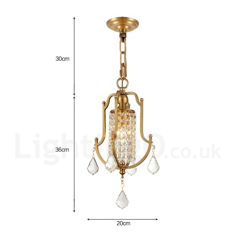 Lampadario a sospensione rustico retrò in ottone con paralume in cristallo 1 luce E14 Ø 20 cm H 36 cm