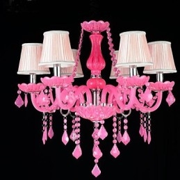 Lampadario a sospensione in cristallo rosa Progetto Luce Candela