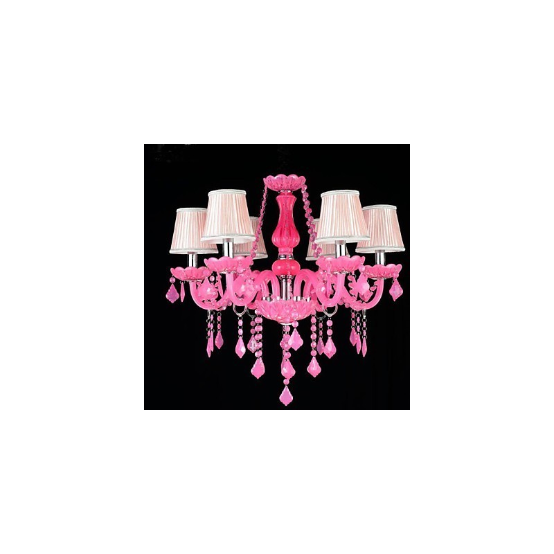 Lampadario a sospensione in cristallo rosa Progetto Luce Candela
