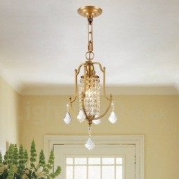 Lampadario a sospensione rustico retrò in ottone con paralume in cristallo 1 luce E14 Ø 20 cm H 36 cm