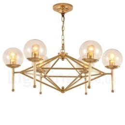Lampadario a sospensione retrò rustico in ottone e vetro a 6 luci E14 Ø 75 cm