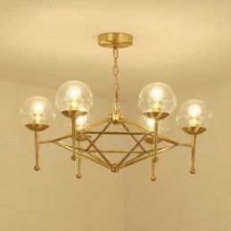 Lampadario a sospensione retrò rustico in ottone e vetro a 6 luci E14 Ø 75 cm