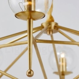 Lampadario a sospensione retrò rustico in ottone e vetro a 6 luci E14 Ø 75 cm