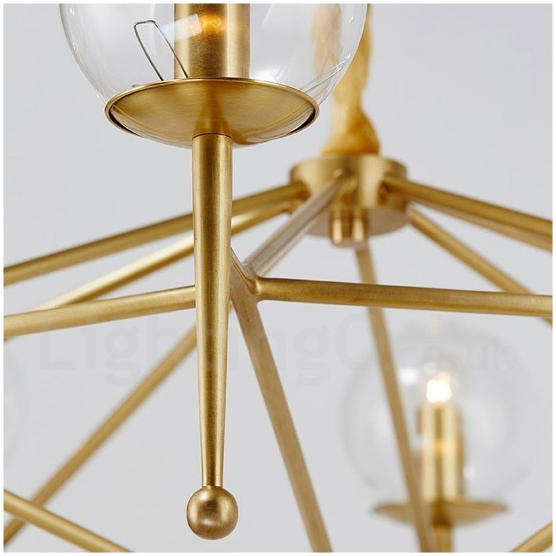 Lampadario a sospensione retrò rustico in ottone e vetro a 6 luci E14 Ø 75 cm