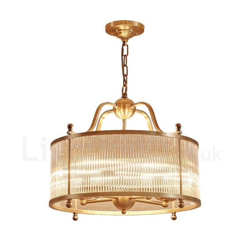 Lampadario a sospensione rustico retrò in ottone con paralume in vetro a 5 luci E14