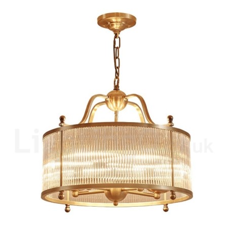 Lampadario a sospensione rustico retrò in ottone con paralume in vetro a 5 luci E14