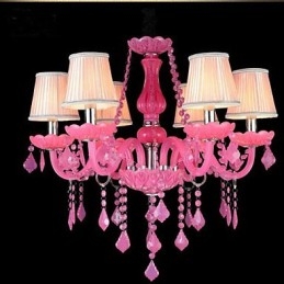 Lampadario a sospensione in cristallo rosa Progetto Luce Candela