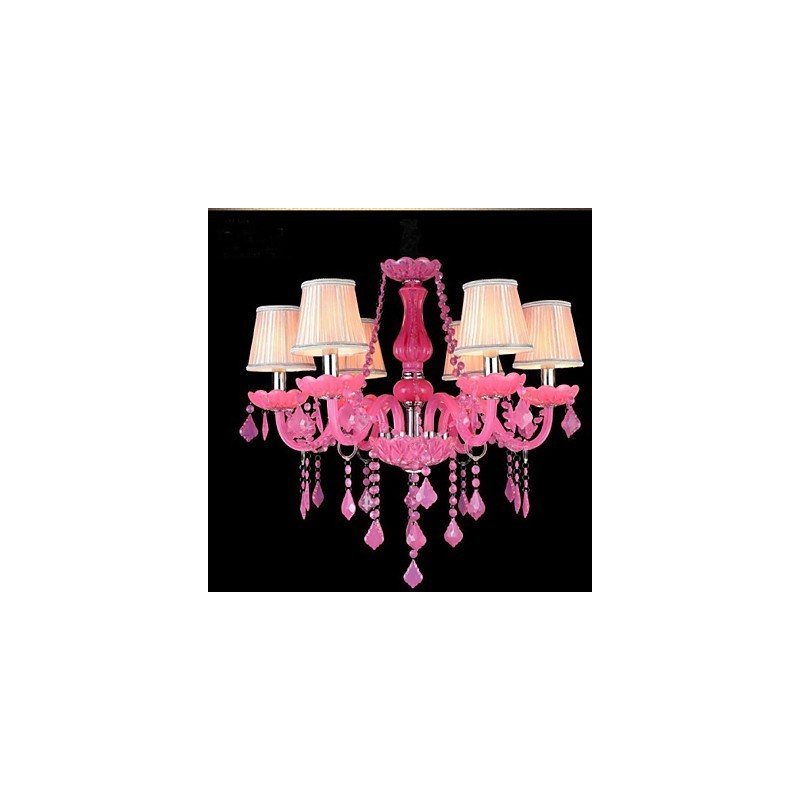 Lampadario a sospensione in cristallo rosa Progetto Luce Candela