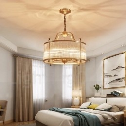 Lampadario a sospensione rustico retrò in ottone con paralume in vetro a 5 luci E14