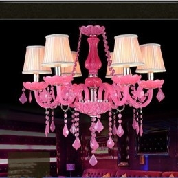 Lampadario a sospensione in cristallo rosa Progetto Luce Candela