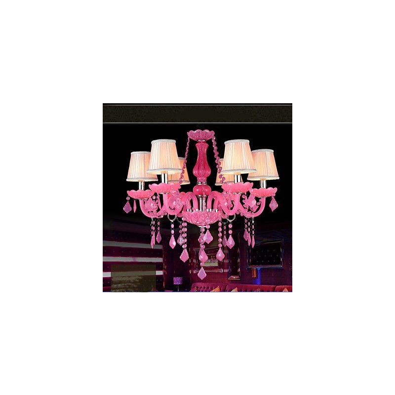 Lampadario a sospensione in cristallo rosa Progetto Luce Candela