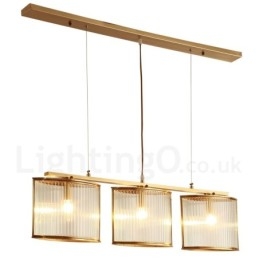 Lampadario a sospensione rustico retrò in ottone con paralume in vetro, 3 luci E14