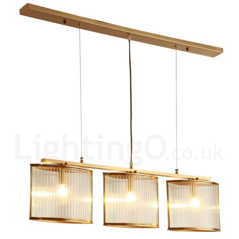 Lampadario a sospensione rustico retrò in ottone con paralume in vetro, 3 luci E14