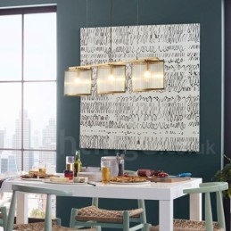 Lampadario a sospensione rustico retrò in ottone con paralume in vetro, 3 luci E14
