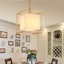 Lampadario a sospensione rustico retrò in ottone con paralume in tessuto, 1 luce E14, Ø 30 cm
