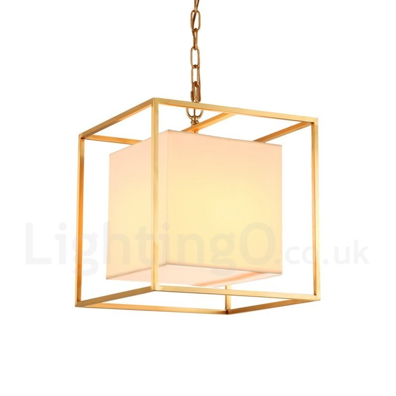 Lampadario a sospensione rustico retrò in ottone con paralume in tessuto, 1 luce E14, Ø 30 cm