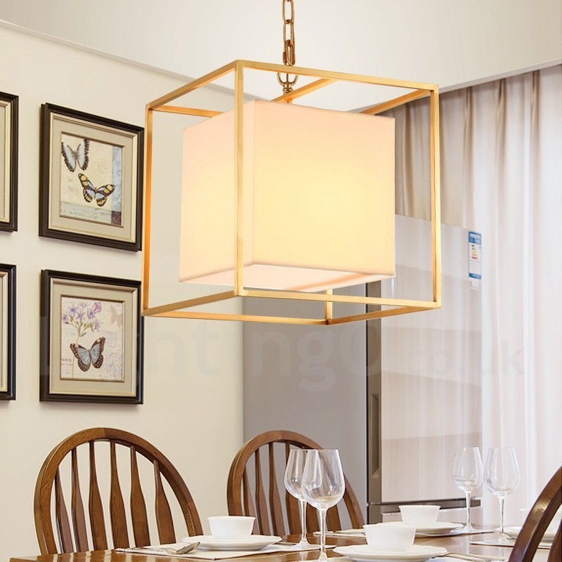 Lampadario a sospensione rustico retrò in ottone con paralume in tessuto, 1 luce E14, Ø 30 cm