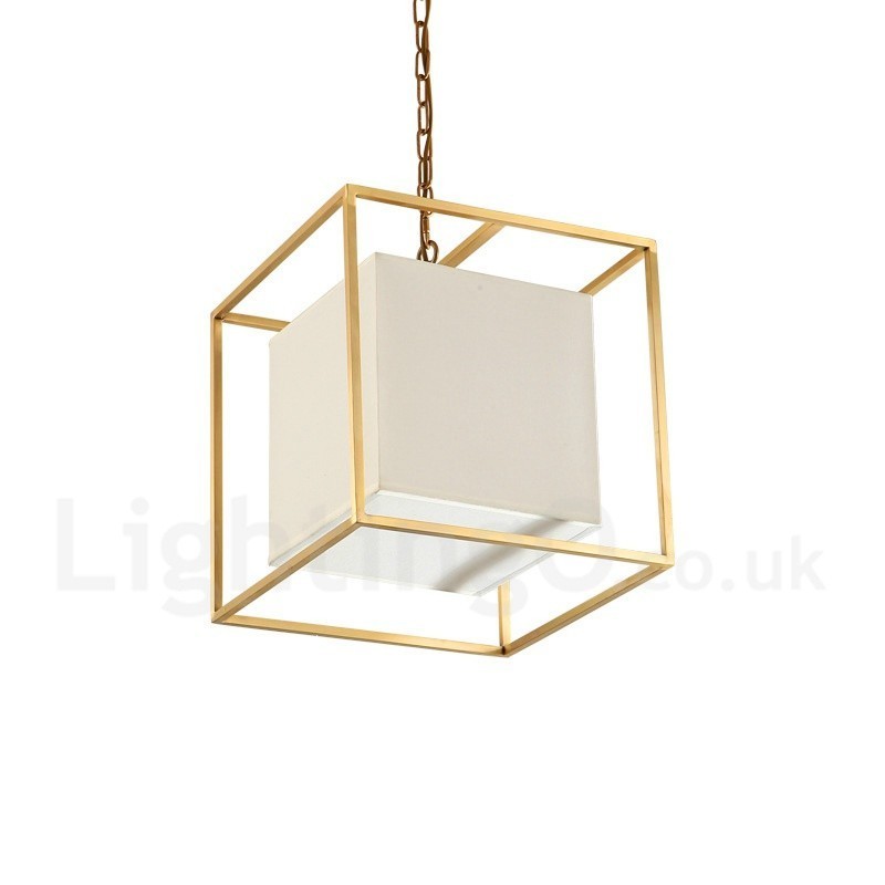 Lampadario a sospensione rustico retrò in ottone con paralume in tessuto, 1 luce E14, Ø 30 cm