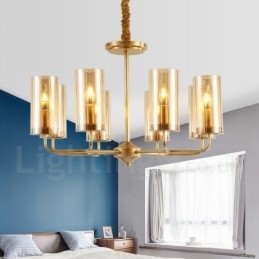 Lampadario a sospensione retrò rustico in ottone e vetro a 8 luci E14