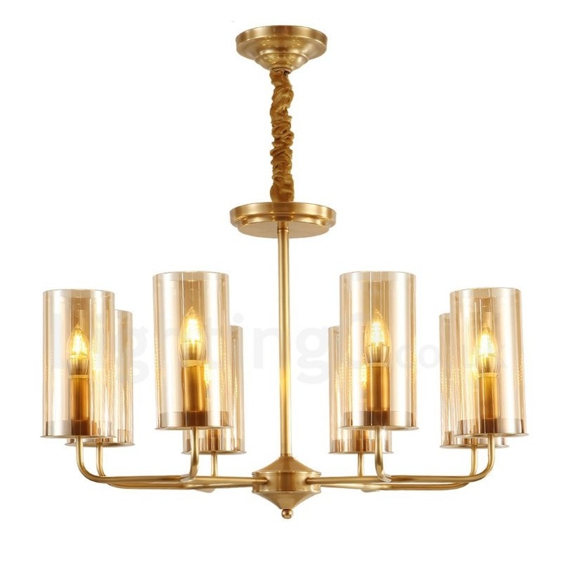 Lampadario a sospensione retrò rustico in ottone e vetro a 8 luci E14