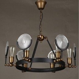 Lampadario Tieyi in vetro trasparente nero, 6 luci, E26/E27, 65 cm