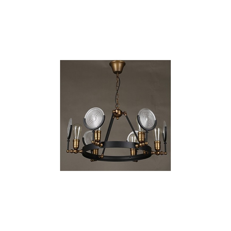 Lampadario Tieyi in vetro trasparente nero, 6 luci, E26/E27, 65 cm
