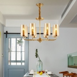 Lampadario a sospensione retrò rustico in ottone e vetro a 8 luci E14