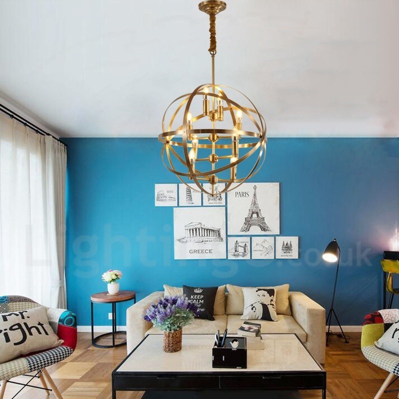 Lampadario a sospensione retrò rustico in ottone a 8 luci E14