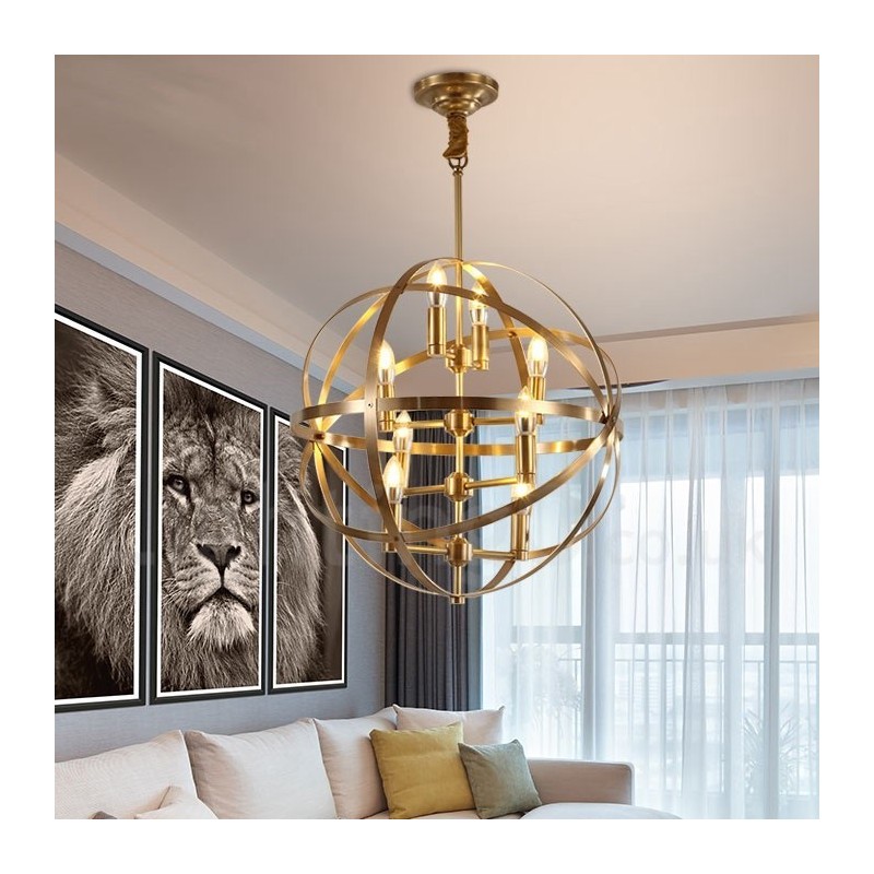 Lampadario a sospensione retrò rustico in ottone a 8 luci E14