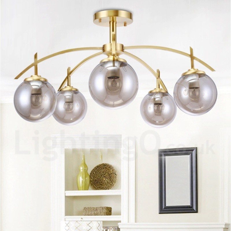 Lampadario a sospensione rustico retrò in ottone e vetro 8 luci E27 80 x 40 cm