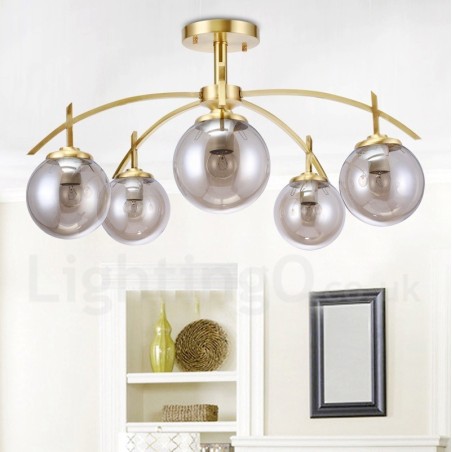 Lampadario a sospensione rustico retrò in ottone e vetro 8 luci E27 80 x 40 cm