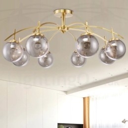 Lampadario a sospensione rustico retrò in ottone e vetro 8 luci E27 80 x 40 cm