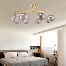 Lampadario a sospensione rustico retrò in ottone e vetro 8 luci E27 80 x 40 cm