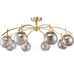 Lampadario a sospensione rustico retrò in ottone e vetro 8 luci E27 80 x 40 cm