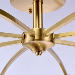Lampadario a sospensione rustico retrò in ottone e vetro 8 luci E27 80 x 40 cm