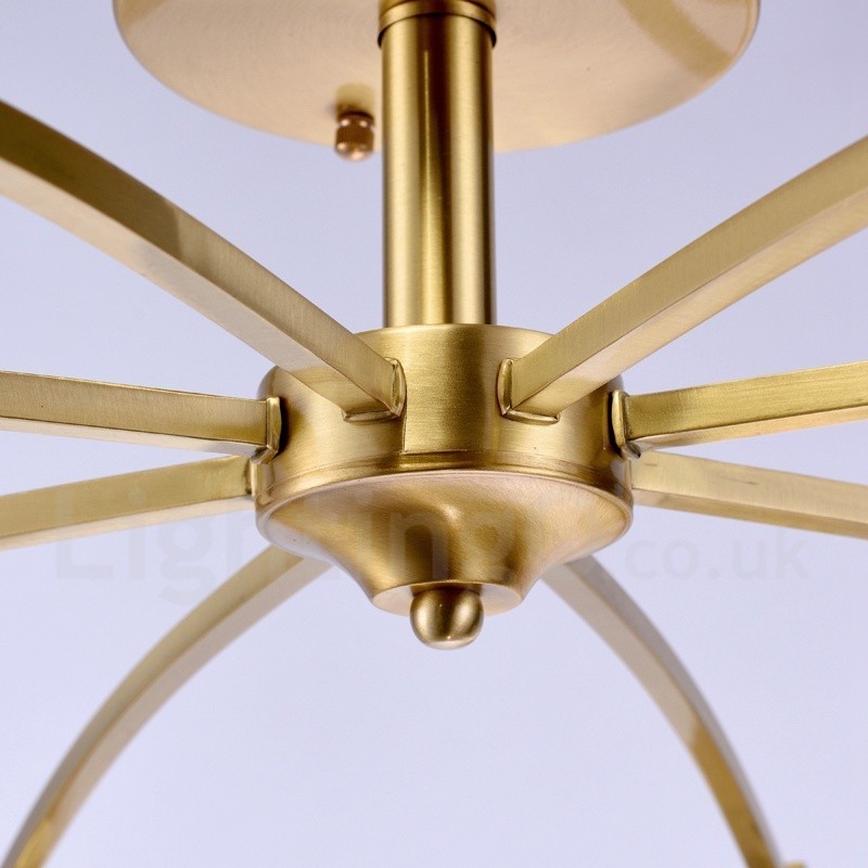 Lampadario a sospensione rustico retrò in ottone e vetro 8 luci E27 80 x 40 cm