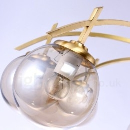 Lampadario a sospensione rustico retrò in ottone e vetro 8 luci E27 80 x 40 cm